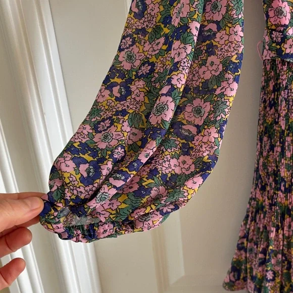 Boden Floral Midi Dress in Pink, Purple, Green, Yellow - Picture 3 of 11